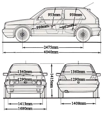 Rozmery Volkswagen Golf 2