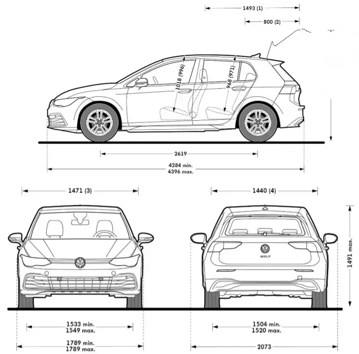 Rozmery Volkswagen Golf 8